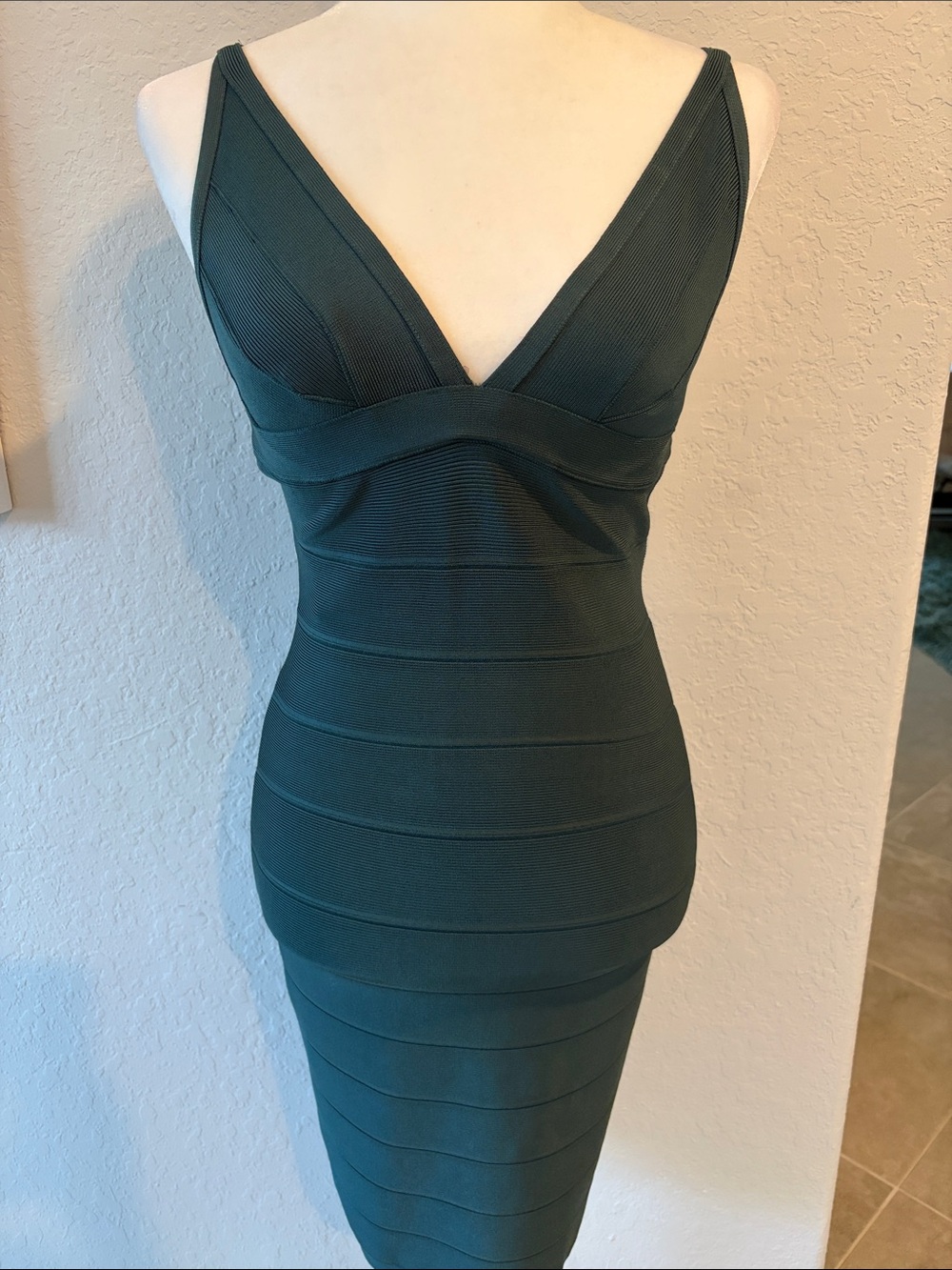 Herve Leger Teal Bandage Midi Dress